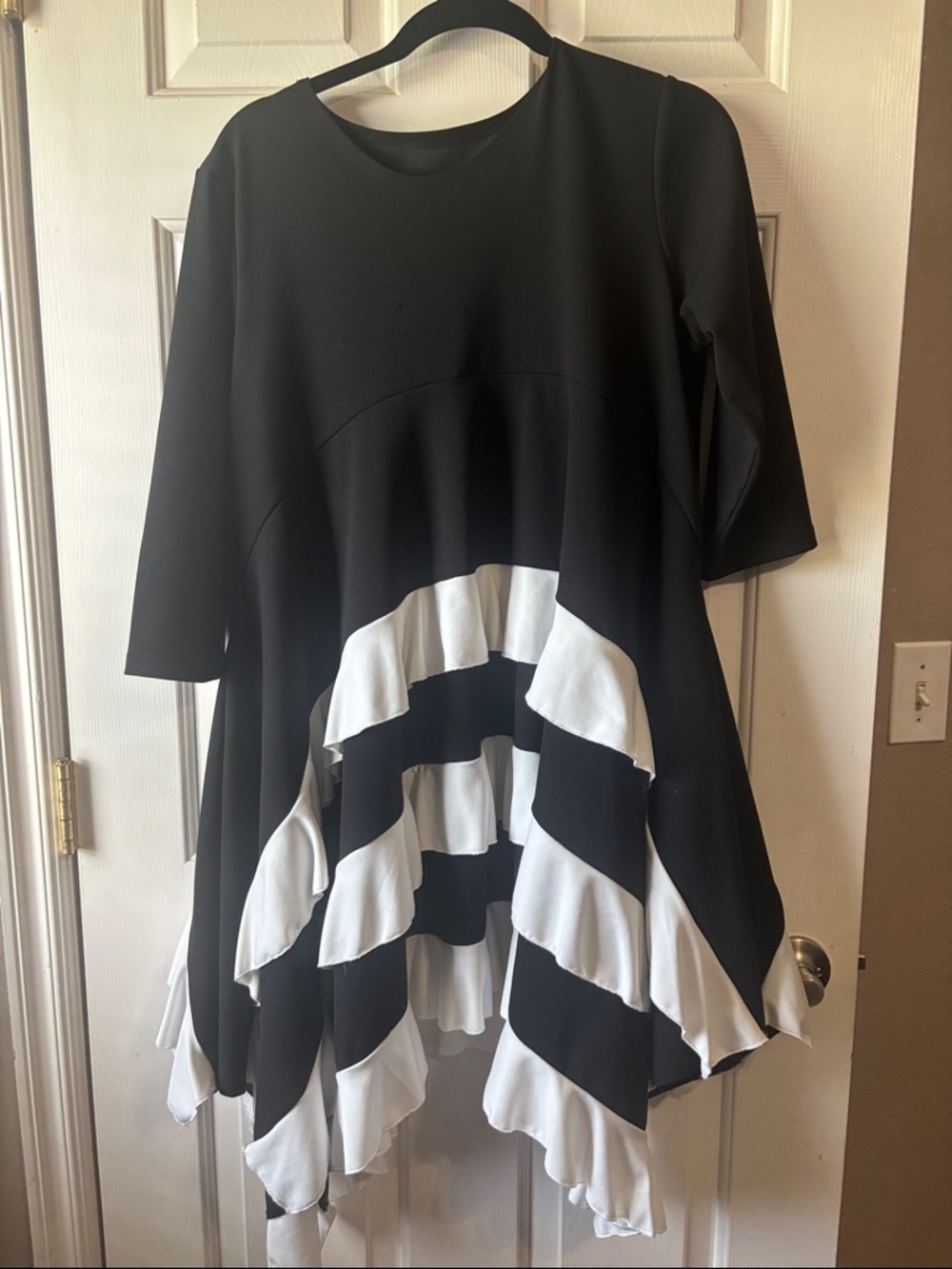 Custom Black & White Ruffle Hem Women's Top
